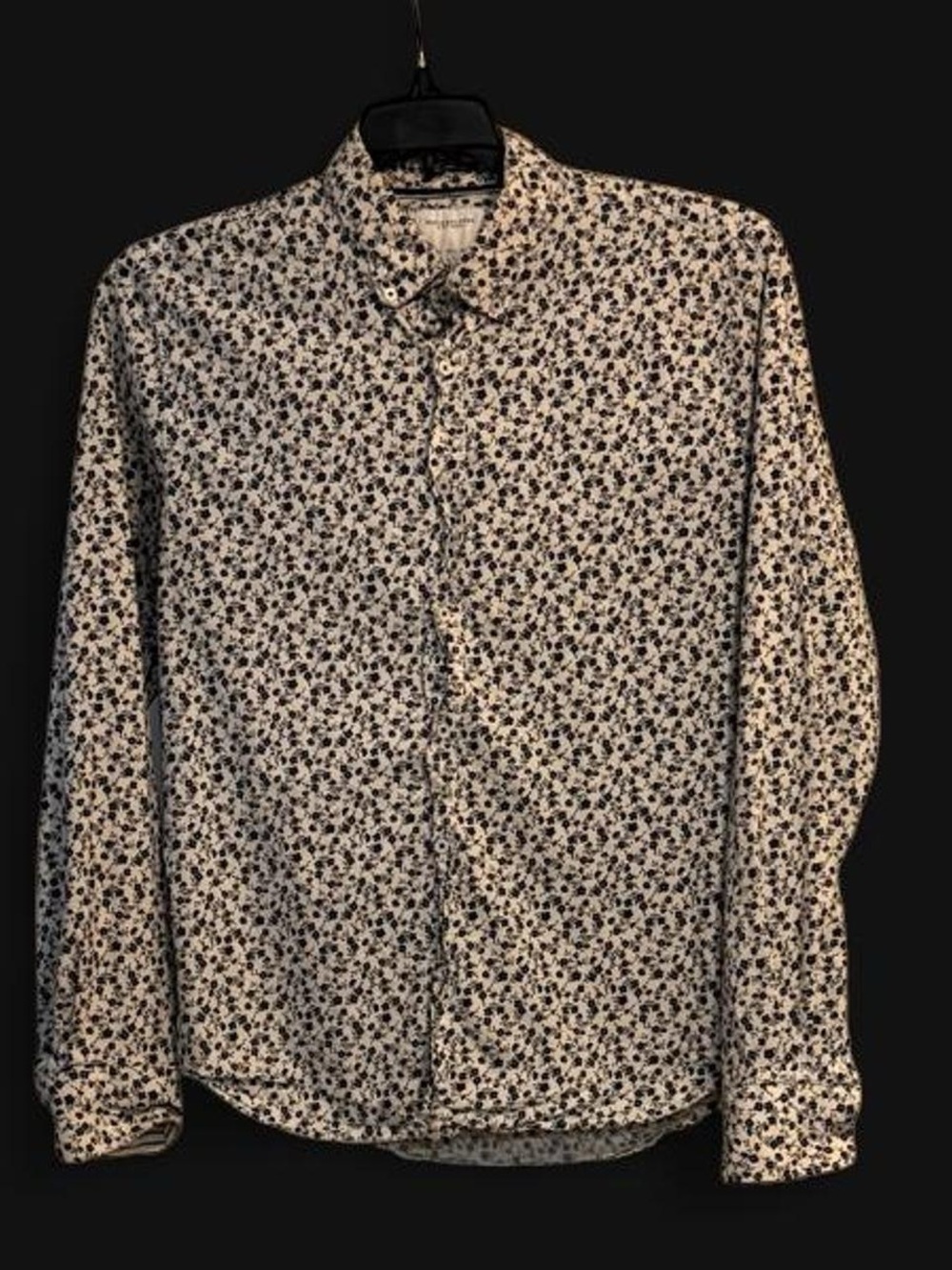 Denim & Flower White Button-Up Shirt with Navy Floral Print
